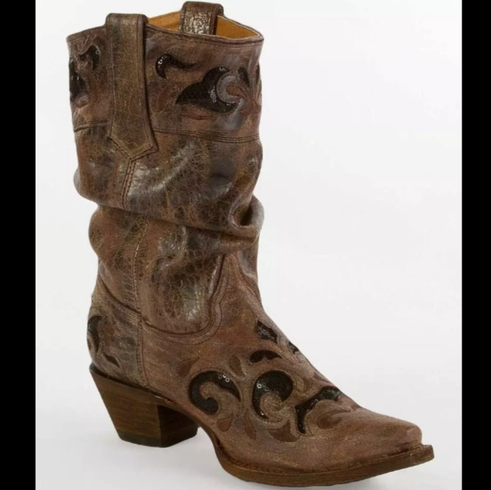 Corral Slouch Cowboy Boots Size 7.5 Tobacco Black